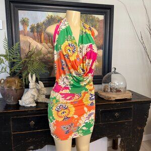 freshine HALTER DRESS in bright shurbert colors form fitting below waist